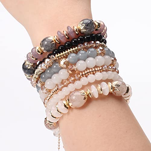 Bohemian Multicolor Bead Stretch Bracelet Set 6-Pack for Women