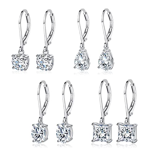 18K White Gold Plated Princess Cut Zirconia Earrings