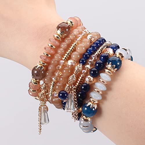 Bohemian Multicolor Bead Stretch Bracelet Set 6-Pack for Women