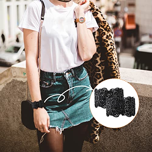 Black Gothic Lace Cuff Bracelet Set for Women