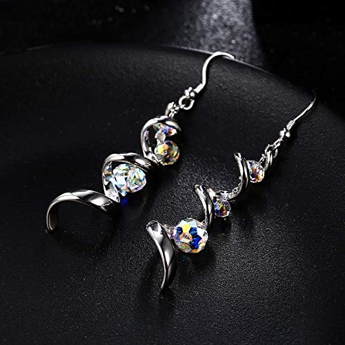 925 Silver Crystal Eardrop Dangle Earrings Spiral Ribbon
