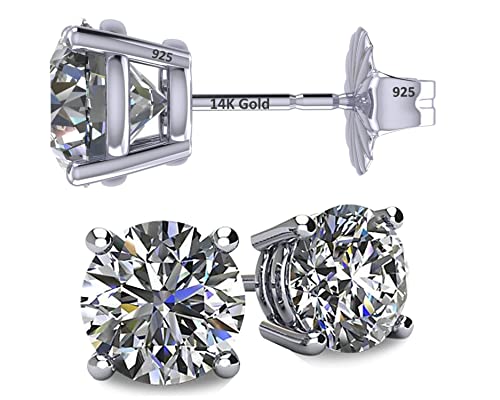 14K Gold & Sterling Silver CZ Stud Earrings