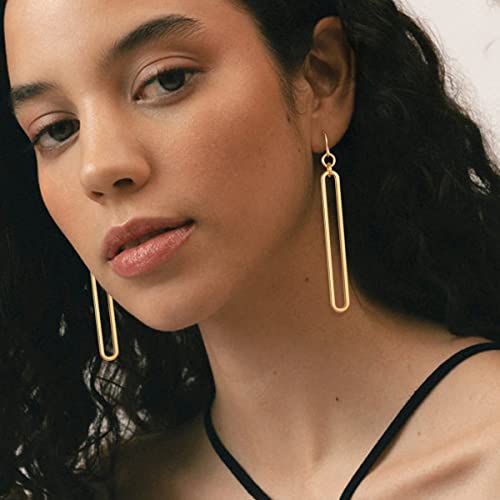 Gold Geometric Drop Earrings with Long Paperclip Links