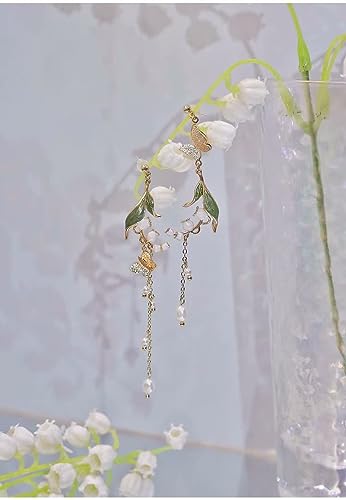 Pink Flower Pearl Sakura Leaf Earrings for Women