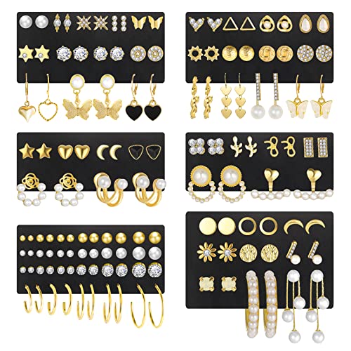 68-Pair Gold Stud Earring Set for Women