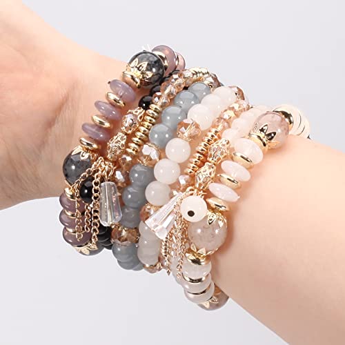 Bohemian Multicolor Bead Stretch Bracelet Set 6-Pack for Women
