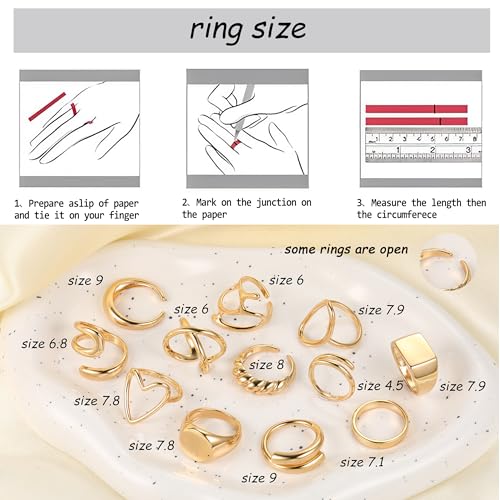 12PCS Gold Stackable Rings Set - Adjustable Signet