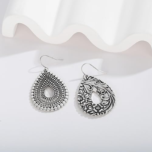 LILIE&WHITE Antique Silver Teardrop Bohemian Dangle Earrings