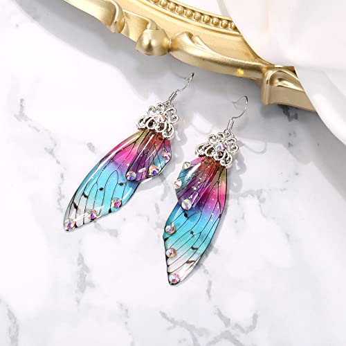 Crystal Butterfly Wing Hook Earrings - Silver-Tone Multicolor