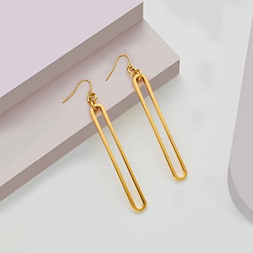 Gold Geometric Drop Earrings with Long Paperclip Links