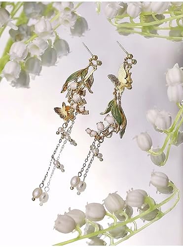 Pink Flower Pearl Sakura Leaf Earrings for Women