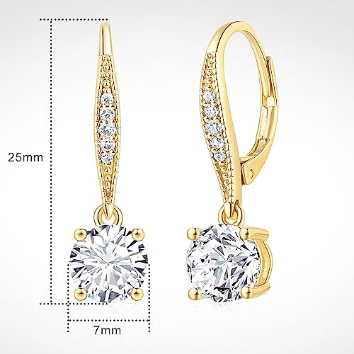 Cubic Zirconia Dangle Earrings - 14K Gold Women's Fashion