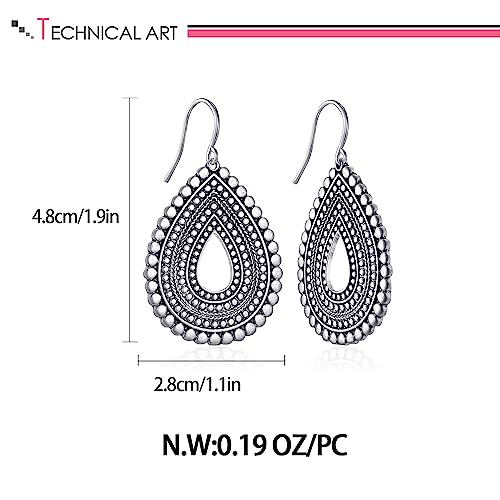 LILIE&WHITE Antique Silver Teardrop Bohemian Dangle Earrings