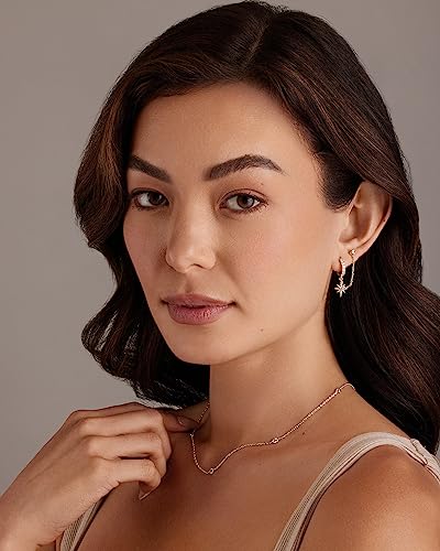 White Gold Star Dangle Huggie Chain earrings Women