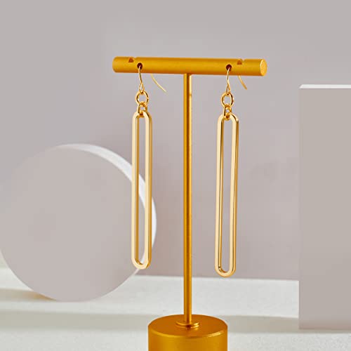 Gold Geometric Drop Earrings with Long Paperclip Links