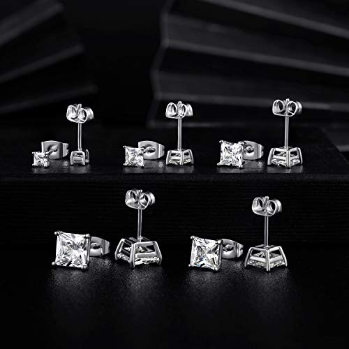 5 Pairs Clear Cubic Zirconia Stud Earrings, 18K Gold