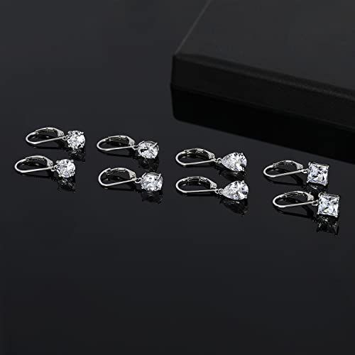 18K White Gold Plated Princess Cut Zirconia Earrings