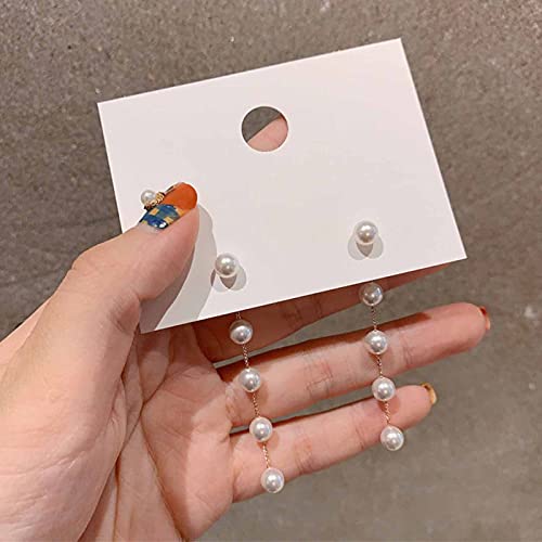 Boho Pearl Drop Dangle Earrings with Tiny Chain