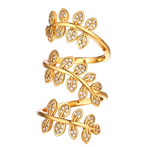 18K Gold Plated CZ Leaf Wrap Statement Ring