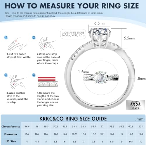 KRKC&CO Moissanite Petite Twisted Vine Promise Rings, 1.0 CT