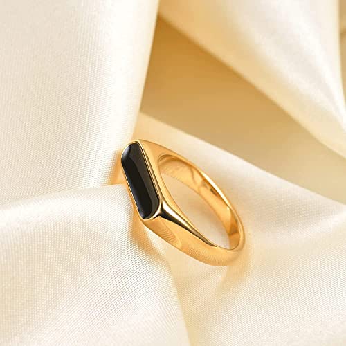 18k Gold Plated Signet Stainless Steel Band Ring