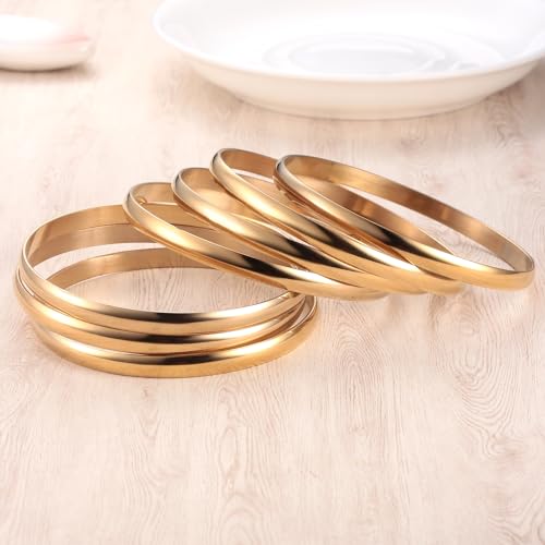 Castillna Gold Bangle Bracelets, Set of 7 Pieces