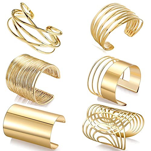 Gold Plated Wide Wire Cuff Bangle Bracelet Set