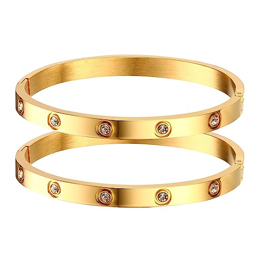 Gold Plated Love Bracelet Set - Crystal Friendship Jewelry