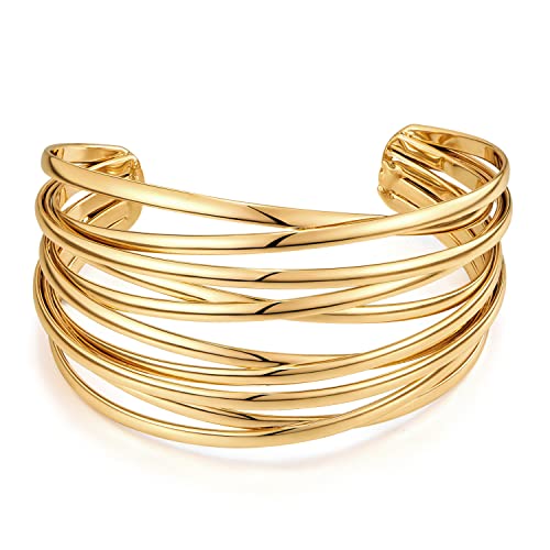 Chunky Gold Line Cuff Bracelet for Women