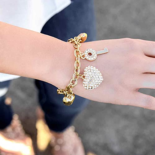 Gold Love Locked Chain Link Bracelet with Charms