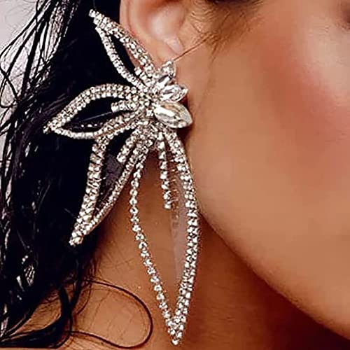 Silver Rhinestone Butterfly Stud Earrings, 9.4cm