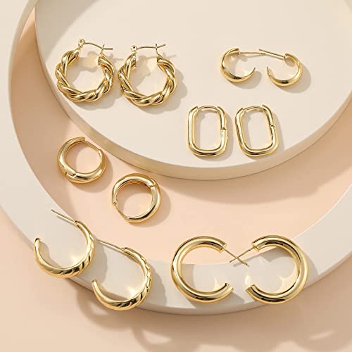 6 Pairs Gold Plated Hypoallergenic Hoop Earrings Gift