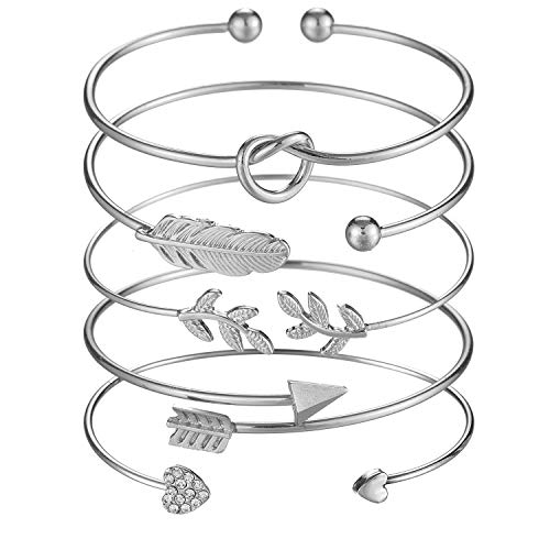 5pcs Silver Bracelet Set for Women and Girls