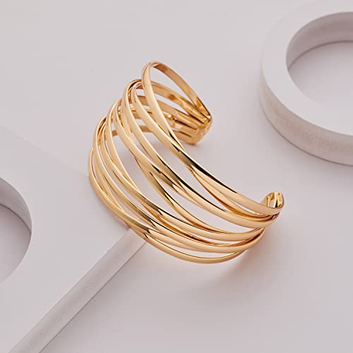 Chunky Gold Line Cuff Bracelet for Women