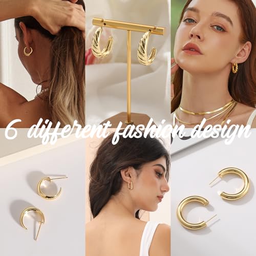 6 Pairs Gold Plated Hypoallergenic Hoop Earrings Gift