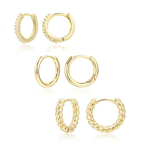 Set of 3 Small 14K Gold Huggie Hoop Earrings