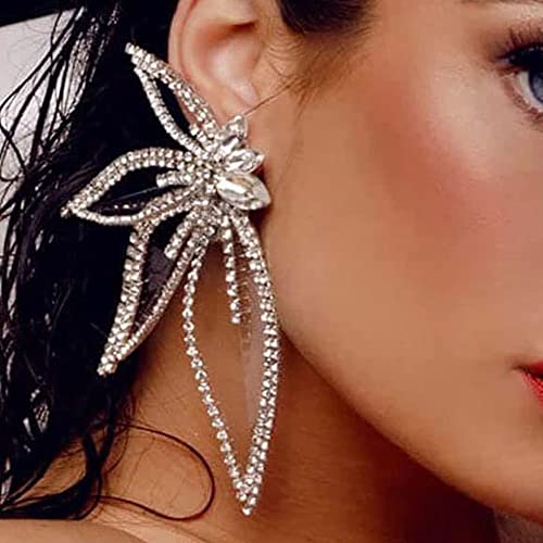 Silver Rhinestone Butterfly Stud Earrings, 9.4cm