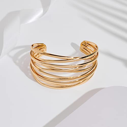 Chunky Gold Line Cuff Bracelet for Women