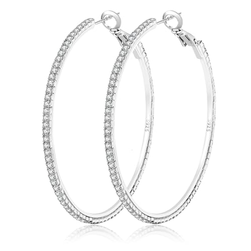 Sparkly Rhinestone Hoop Earrings with CZ and Silver