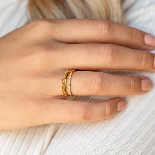 14K Gold Plated Stackable CZ Wedding Band Rings Size 6