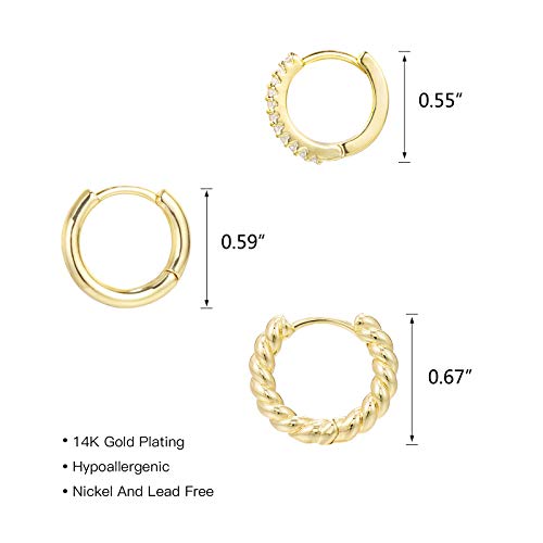 Set of 3 Small 14K Gold Huggie Hoop Earrings