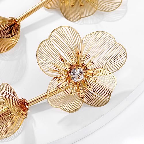 Boho Wire Floral Dangle Earrings - CZ Gold Layered