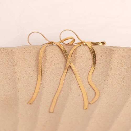 Elegant Gold Bow Dangle Tassel Earrings for Women