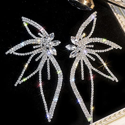 Silver Rhinestone Butterfly Stud Earrings, 9.4cm