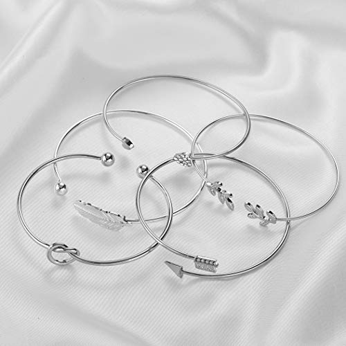 5pcs Silver Bracelet Set for Women and Girls