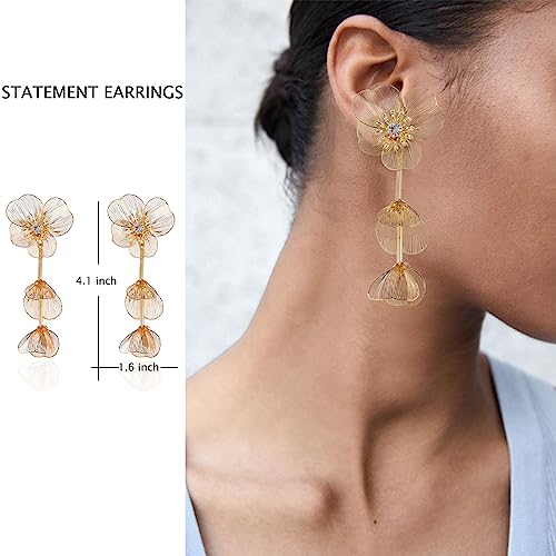 Boho Wire Floral Dangle Earrings - CZ Gold Layered