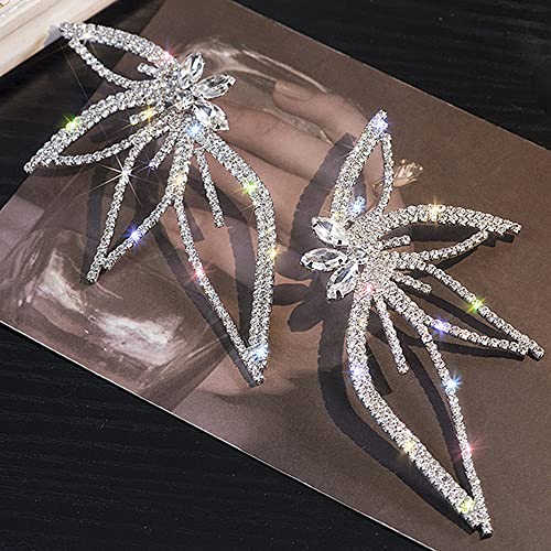 Silver Rhinestone Butterfly Stud Earrings, 9.4cm