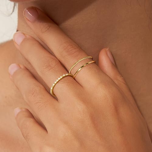 14K Gold Plated Stackable CZ Wedding Band Rings Size 6