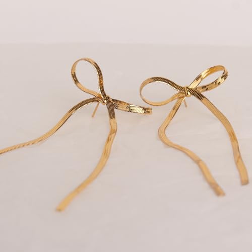 Elegant Gold Bow Dangle Tassel Earrings for Women
