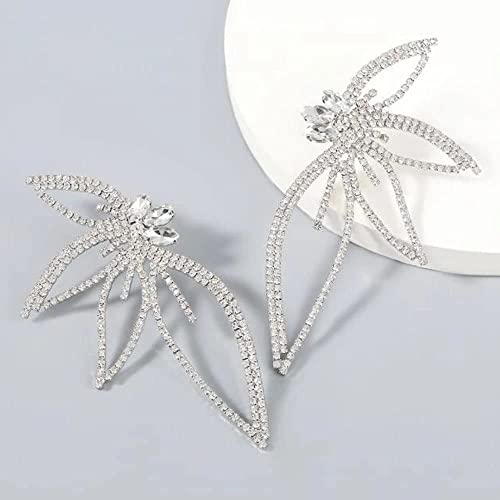 Silver Rhinestone Butterfly Stud Earrings, 9.4cm